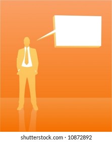 Business man with bubble text.