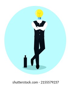  Business man with bulb. Isolated business illustration of a businessman with a great idea for business.