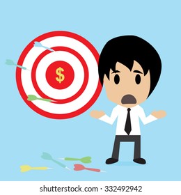 Business man and bullseye, money concept, vector illustration