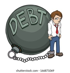 Business man burden with Debt, vector illustration