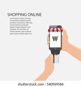 business man buy shopping online on smart phone,smartphone flat design,vector eps10,smartphone