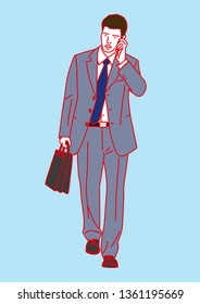 Business man calling by mobile phone ,Vector illustration