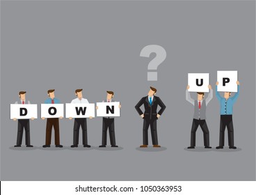 Business man cannot decide the suggestion he has. Business concept in vector.