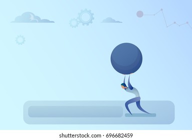 Business Man Carry Big Stone Credit Debt Finance Crisis Concept Flat Vector Illustration