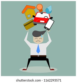 Business man carry debt , vector