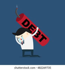 business man carry dynamite debt bomb. Business concept illustration