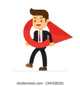 Business man carry a large map pointer