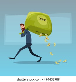 Business Man Carry Money Bag Tax Concept Flat Vector Illustration