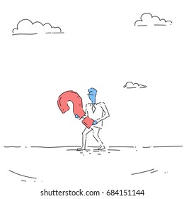Business Man Carry Question Mark Ponder Problem Concept Vector Illustration