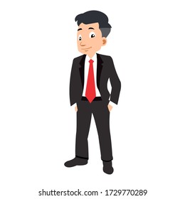 
Business man cartoon character. The handsome businessman puts his hands in his pockets.so it looks cool