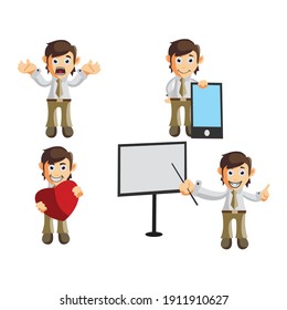 Business man cartoon character Illustration design creation Set with different gestures