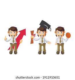 Business man cartoon character Illustration design creation Set with different gestures