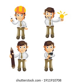 Business man cartoon character Illustration design creation Set with different gestures