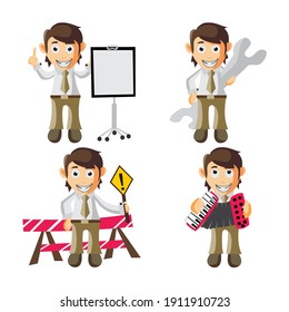 Business man cartoon character Illustration design creation Set with different gestures