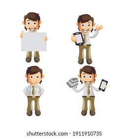 Business man cartoon character Illustration design creation Set with different gestures