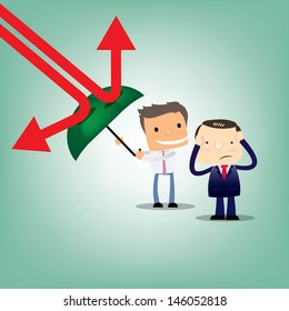 Business man cartoon character with protection