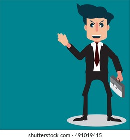 Business Man cartoon character style is smiling and hold the attach case or suitcase - vector illustration EPS 10