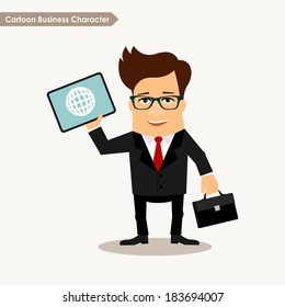 Business man cartoon character vector illustration. Global connection concept