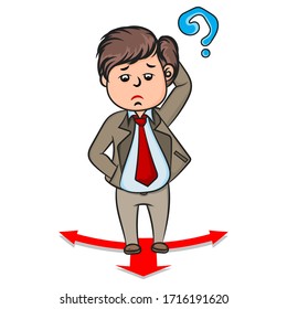 Business man cartoon confused character vector on a white backgrounds