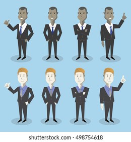 Business Man Cartoon frontal with different pose and skin
