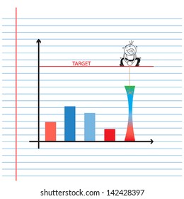 business man cartoon pulling target graph