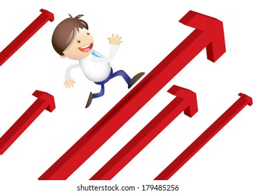 Business man cartoon run on graph for success in Sales