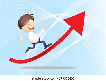 Business man cartoon run on graph for success in Sales 