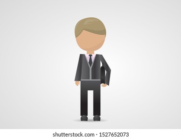 Business Man Cartoon Vector. Businessman With Briefcase - Isolated On Gray. Company Staff. Corporate Worker. Flat Design Cartoon Character Vector. Businessman In Business Suits. Avatar Man Icon