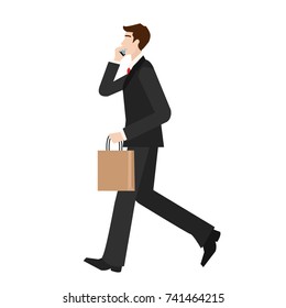 Business man cartoon vector. call phone. free space for text.