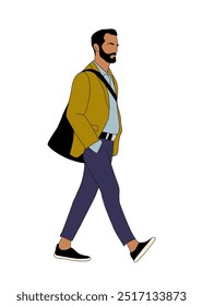 Business man in casual attire walking side view