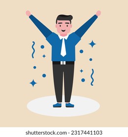  A business man celebrating his success by raising hand.Happy Emotion. Vector illustration.Flat design.