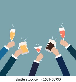 Business man celebrating party after working,flat vector design.
