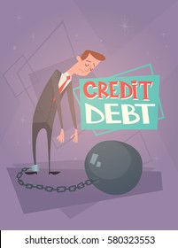 Business Man Chain Bound Legs Credit Debt Finance Crisis Concept Flat Vector Illustration