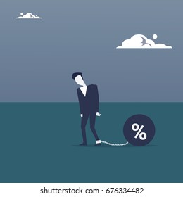 Business Man Chain Bound Legs Credit Debt Finance Crisis Concept Flat Vector Illustration