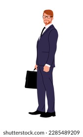 Carácter de hombre de negocios con vista lateral de maletín.