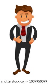 Business man character. Cartoon successful businesman in suit shows the 
gesture ok. Young office manager in flat style. Professional salesman, schoolchild, student