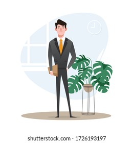Business man character design - modern banner office success vector