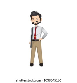 Business man character design of vector. he is holding black bag.