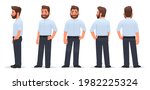 Business man character from different angles. View from the front, side and back. The guy is in a pose. Vector illustration in cartoon style
