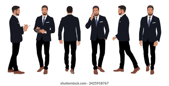 Business man character in different poses set.