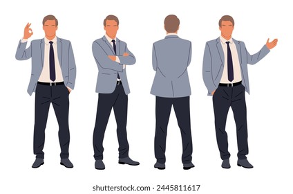 Business man character in different poses isolated