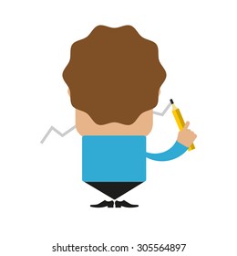 Business man character drawing graph with pencil