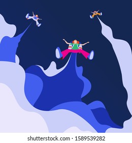 Business man character flying through sky. Concept business illustration