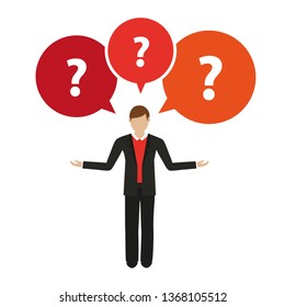 business man character has many questions isolated on white background vector illustration EPS10