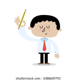 Business Man Character Illustration Explaining things - Vintage Cartoon Isolated on white Background