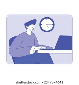 Business Man Character at Laptop Meeting Online at Chat or Video Conference Vector Illustration