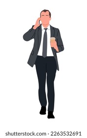 Business man character with phone and coffee.