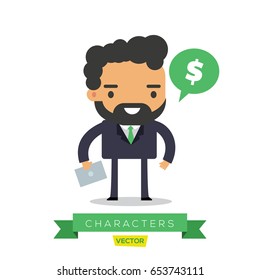 Business Man Character Pointing and Presenting. Vector Illustration