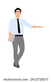 Carácter de hombre de negocios apuntando a un lado.