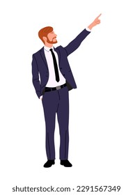 Business man character pointing up vector isolated